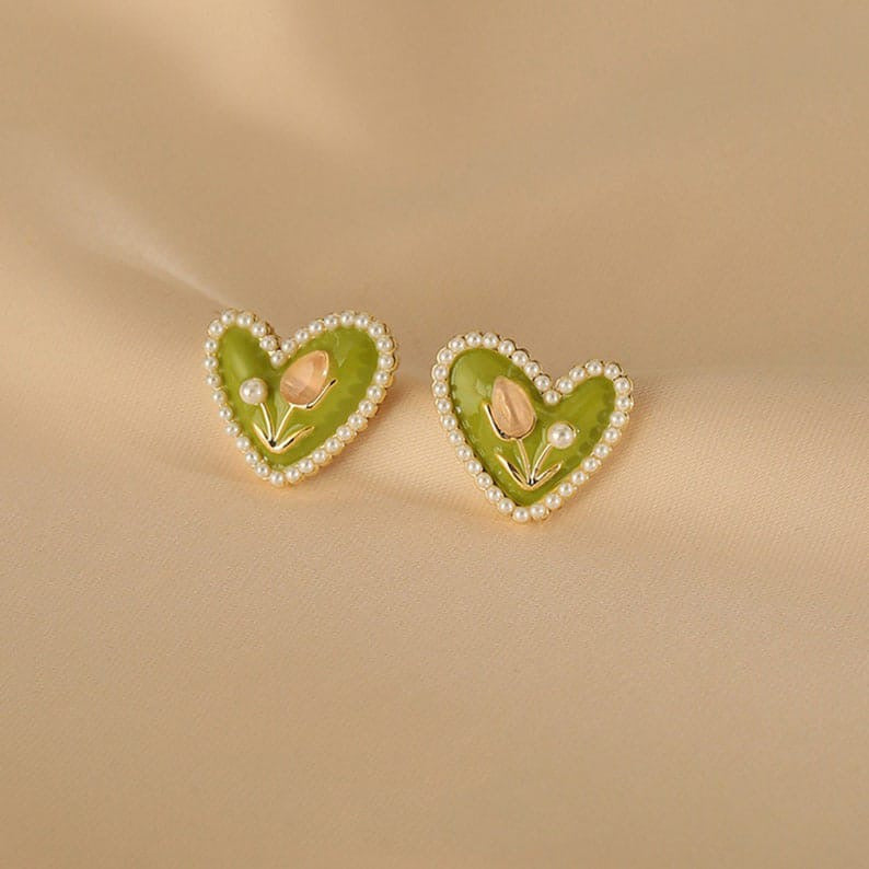 Green Heart Tulip Studs