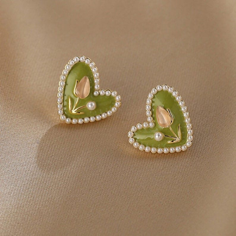 Green Heart Tulip Studs