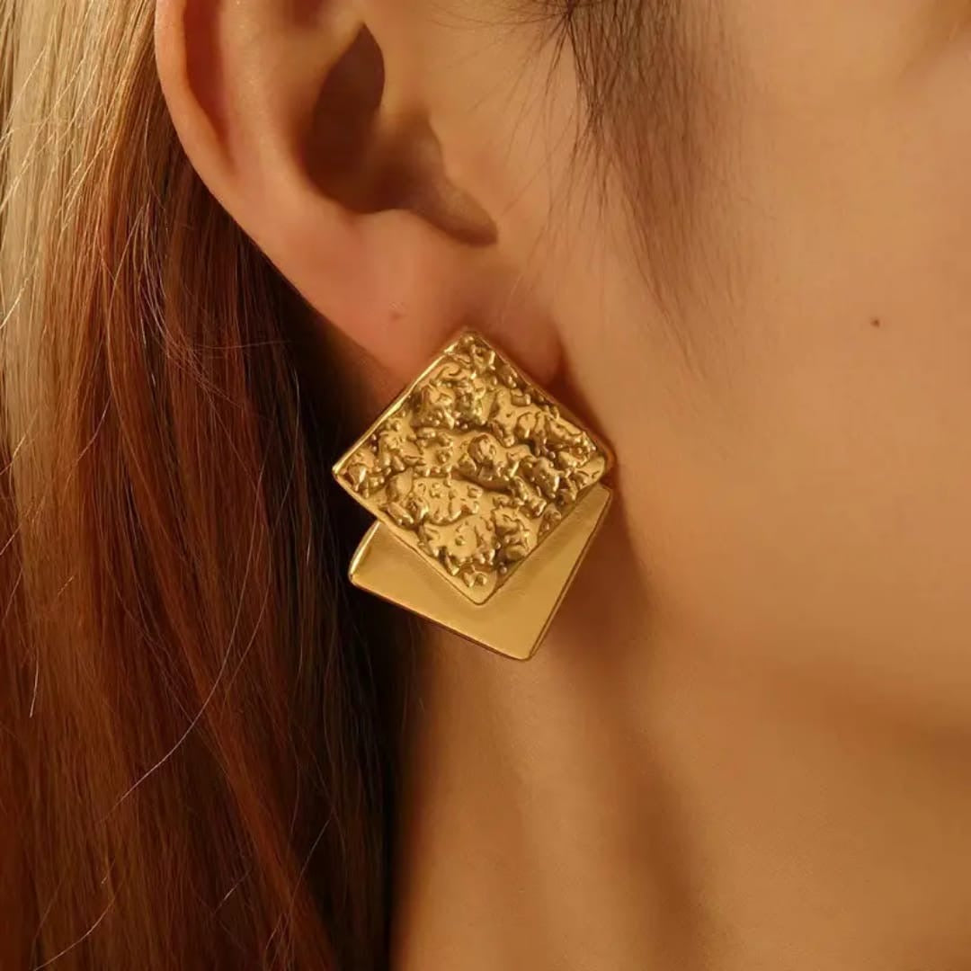 Dual Square Chunky Anti Tarnish Earrings