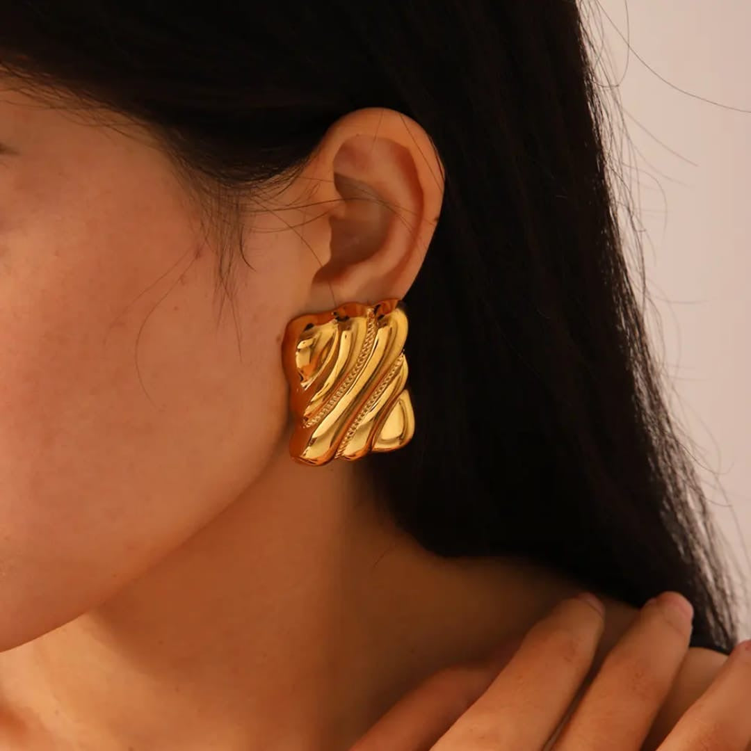 Chunky Square Stripes Earrings (Anti Tarnish)
