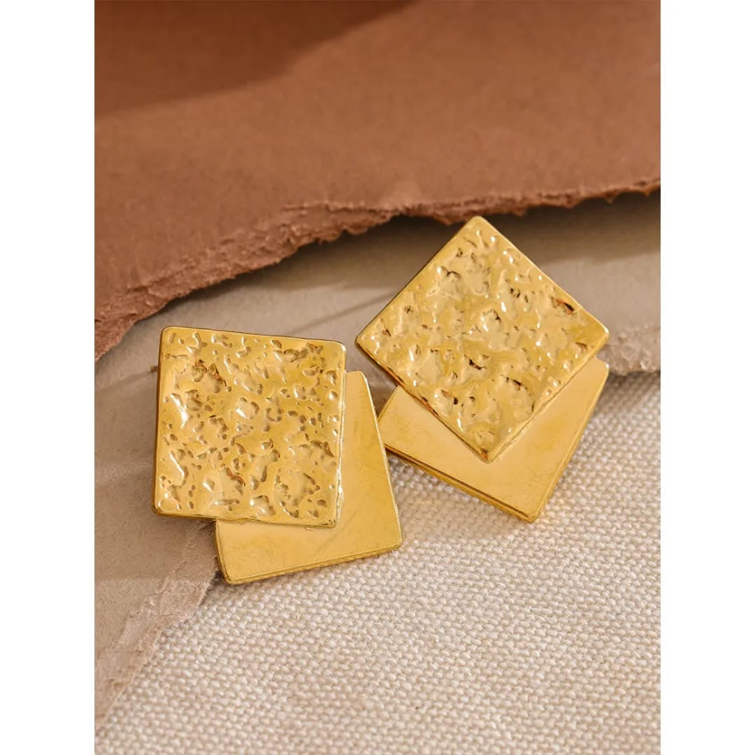 Dual Square Chunky Anti Tarnish Earrings