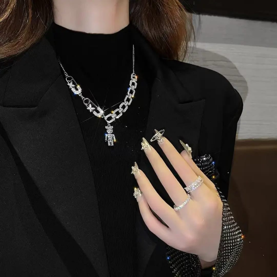 Rhinestone Teddy Necklace