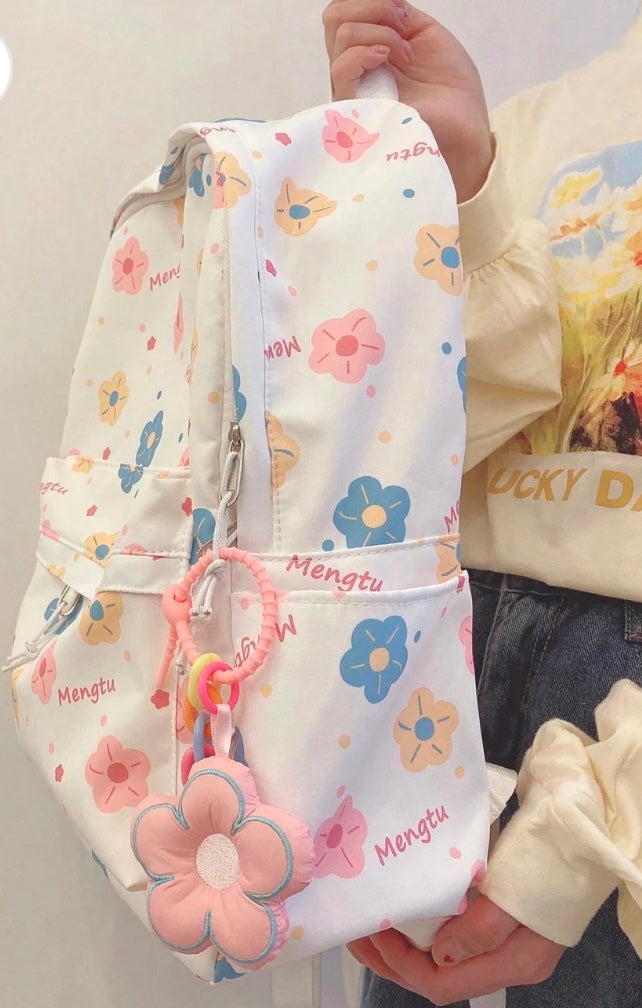 Korean Backpack With Flower Pendant