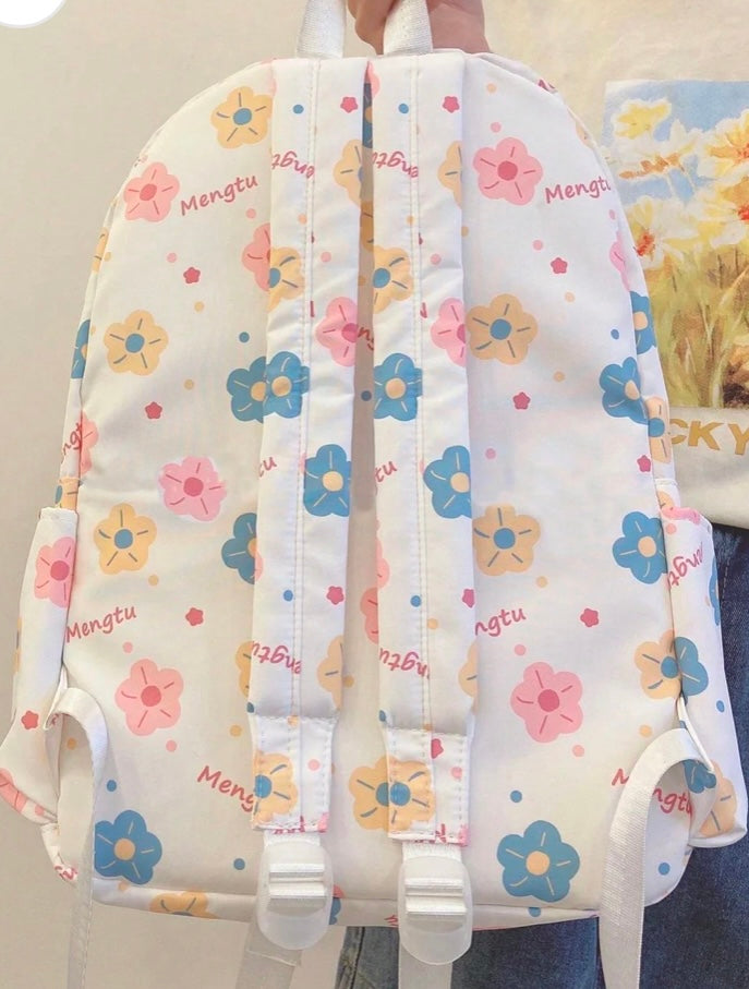 Korean Backpack With Flower Pendant