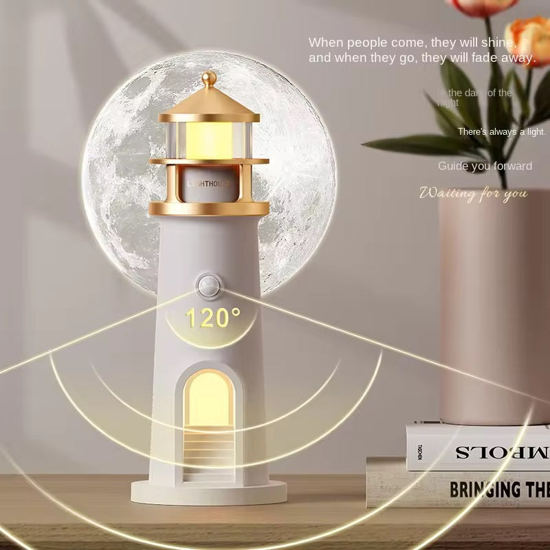 Lighthouse lamp with moon projection