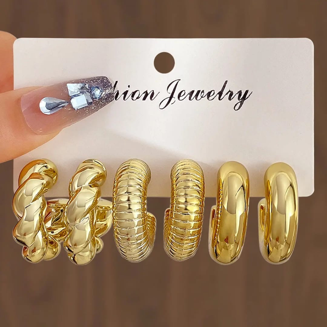 Golden elegant earrings (set of 3)