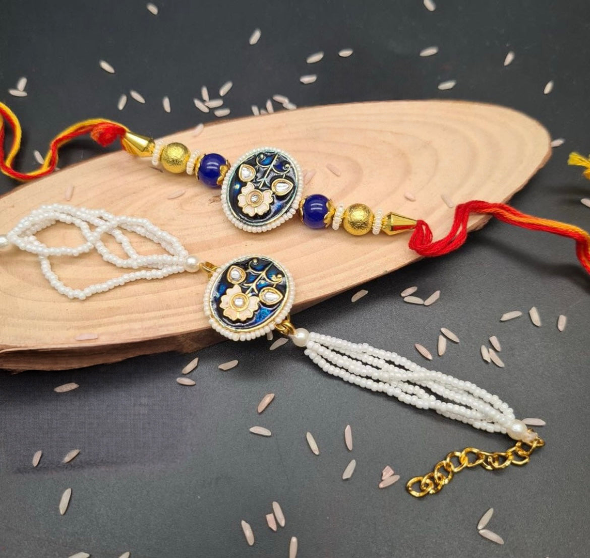 Meena Kundan Couple Rakhi Set