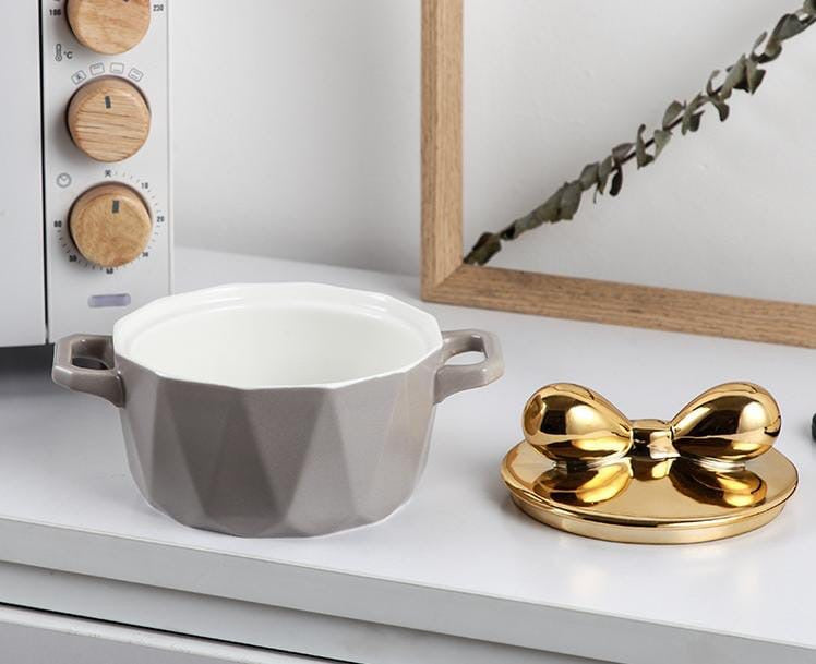 Pastel Ceramic Casserole With Bow Lid