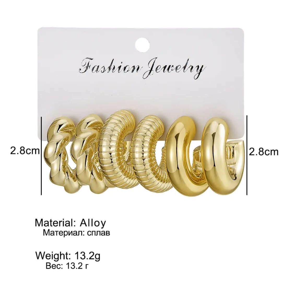 Golden elegant earrings (set of 3)