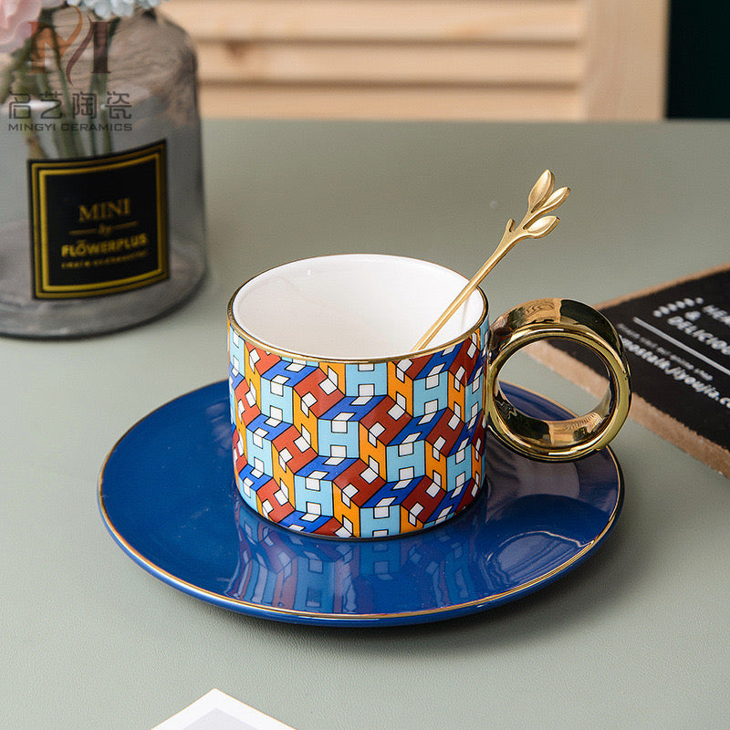 European Style Mug - Saucer & spoon