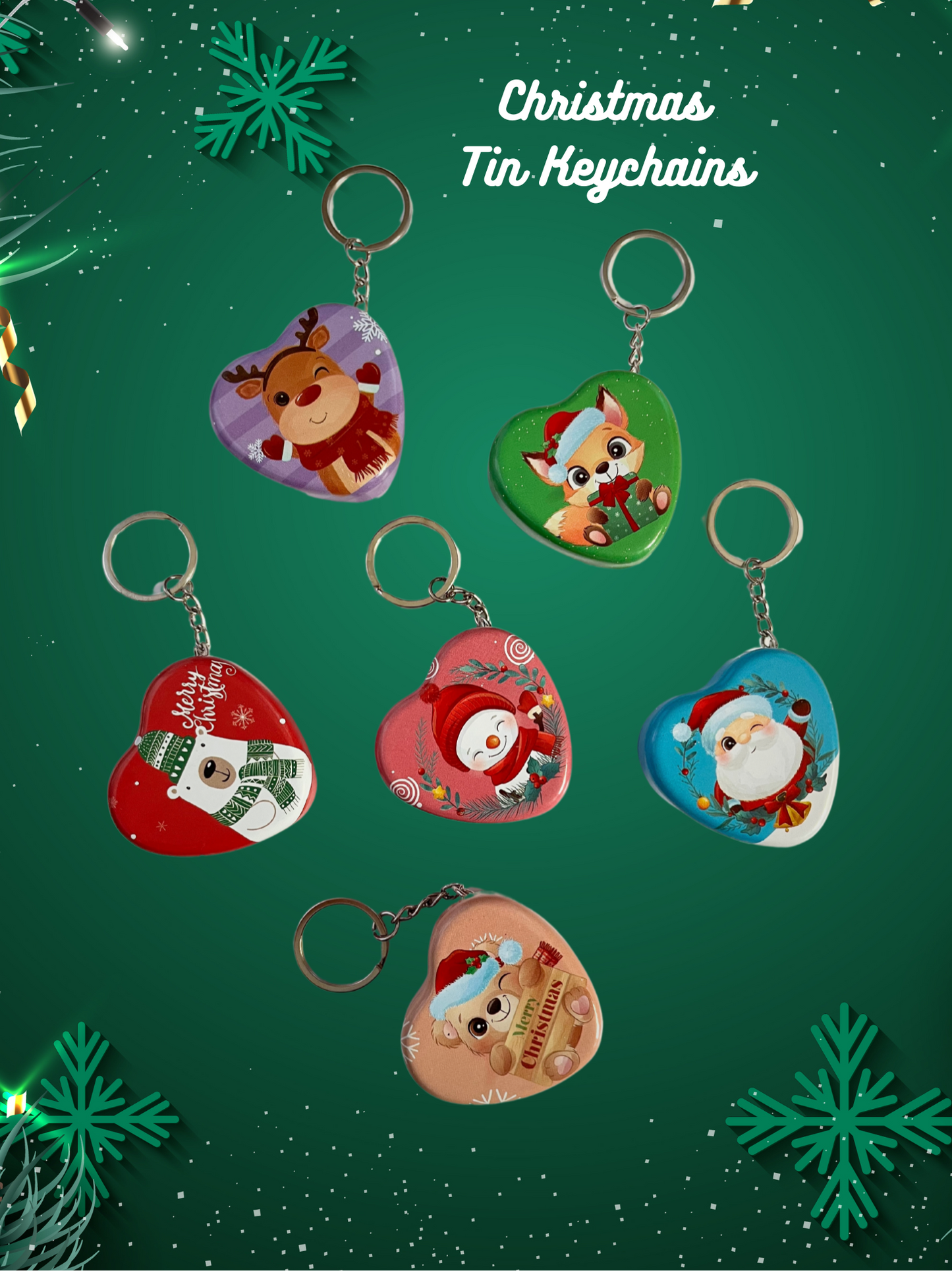 Christmas Heart Tin Keychains (set of 2)