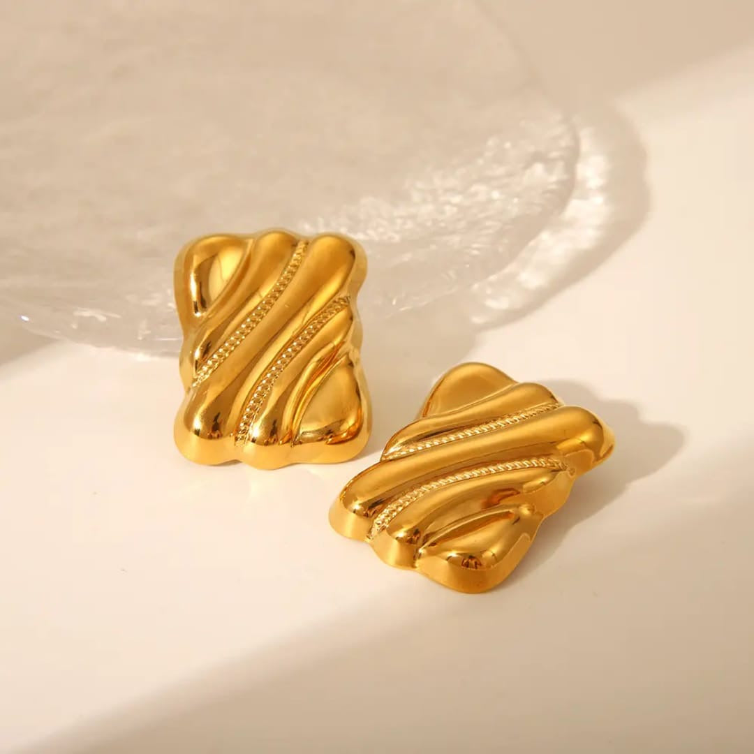 Chunky Square Stripes Earrings (Anti Tarnish)