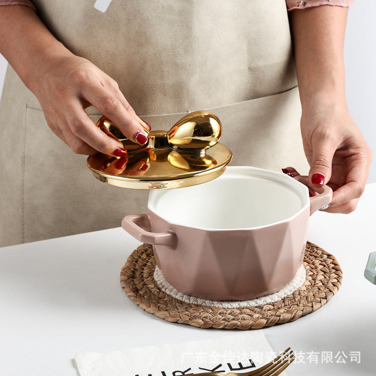 Pastel Ceramic Casserole With Bow Lid