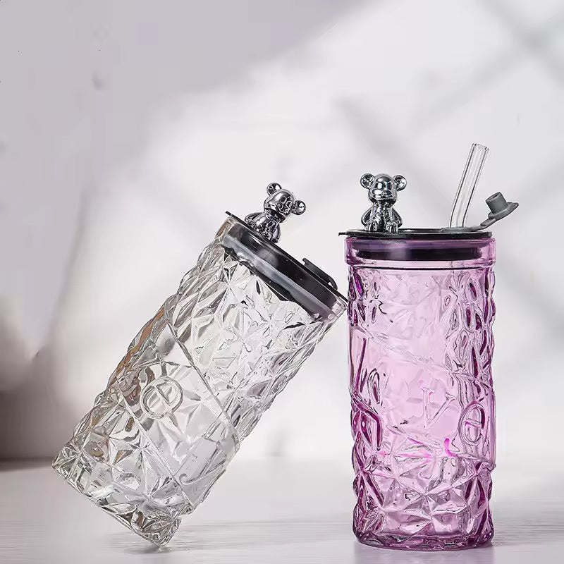 Glass Tumbler With Teddy LID