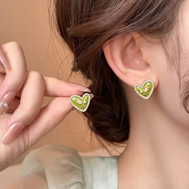 Green Heart Tulip Studs