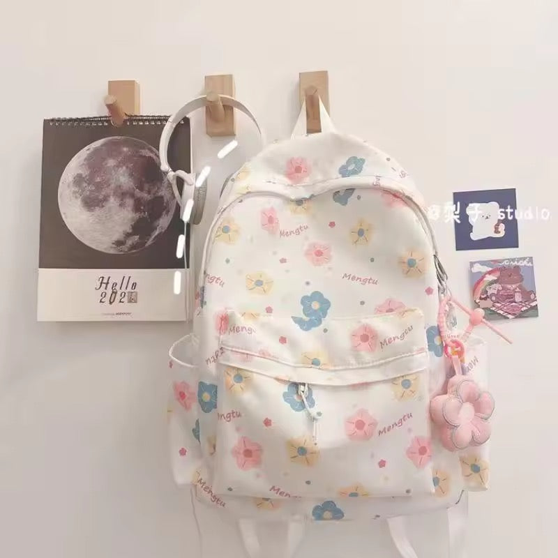 Korean Backpack With Flower Pendant