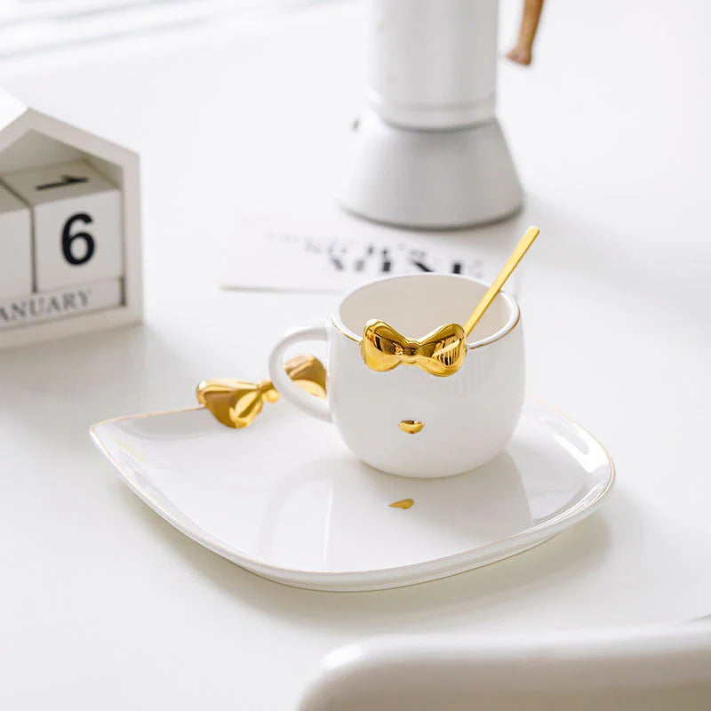 Kitty Bow Mug & Plate Set