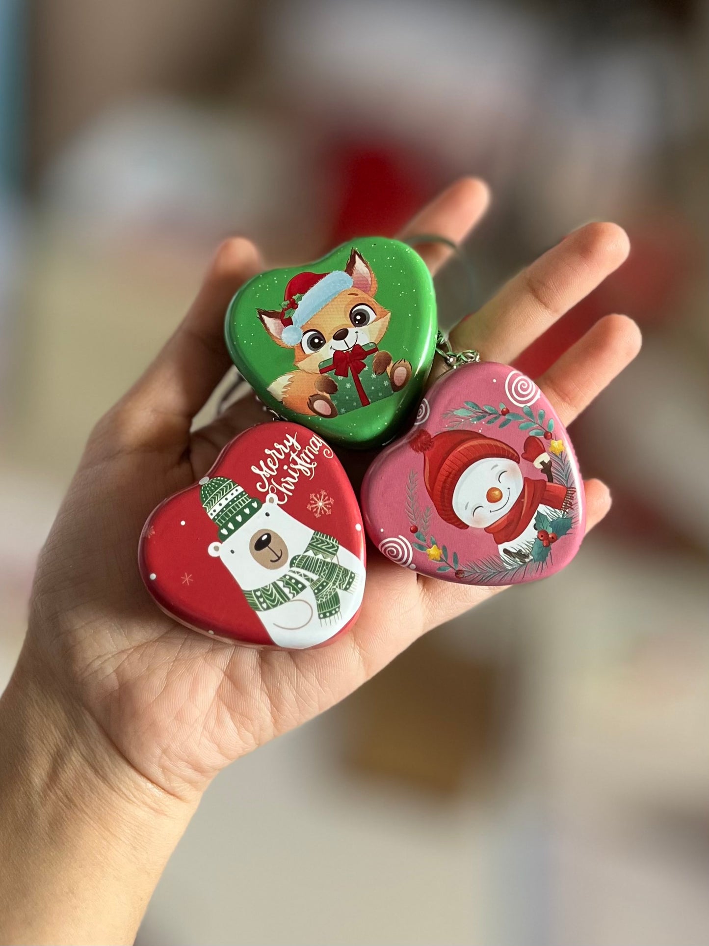 Christmas Heart Tin Keychains (set of 2)