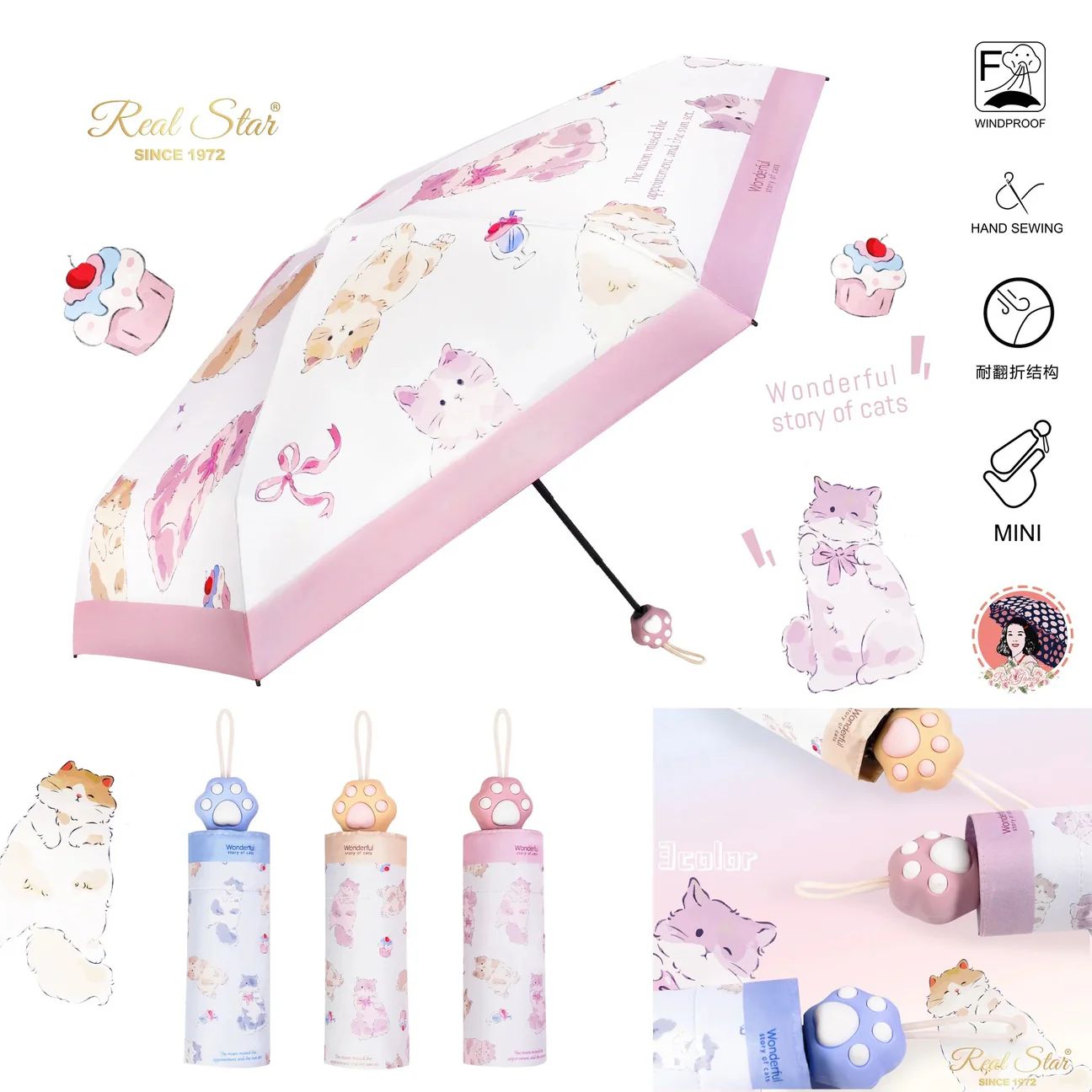 Kitty Umbrellas with paw handle -