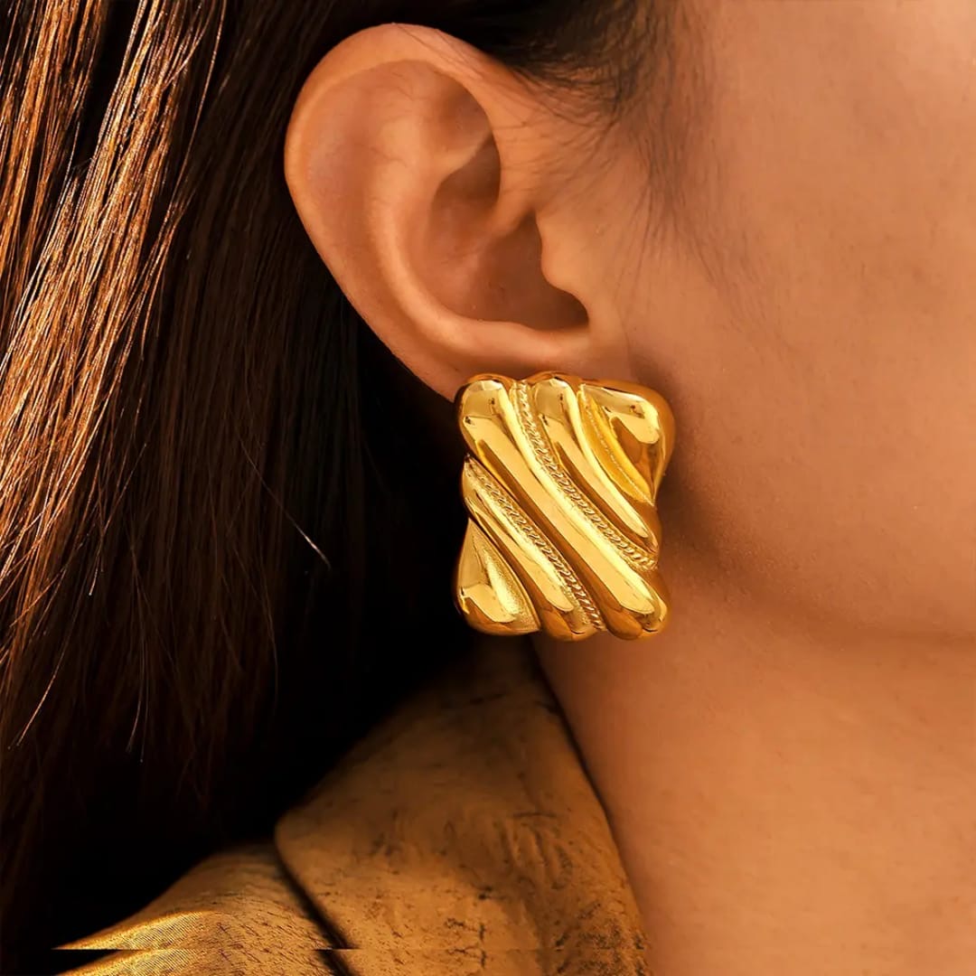 Chunky Square Stripes Earrings (Anti Tarnish)