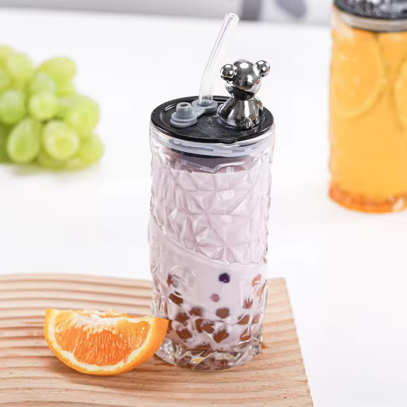 Glass Tumbler With Teddy LID