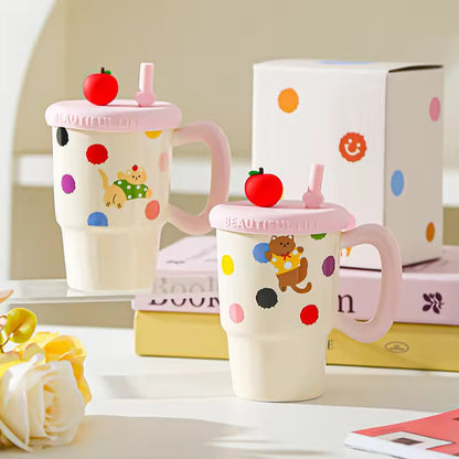Kawaii cat polka dot ceramic mug