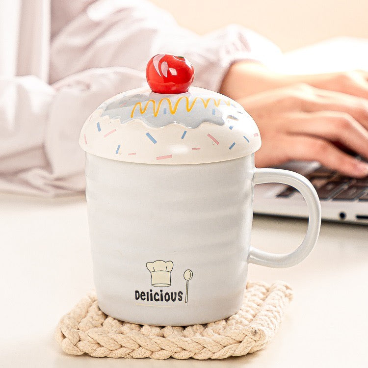Cupcake Mug With Lid & Cherry Spoon