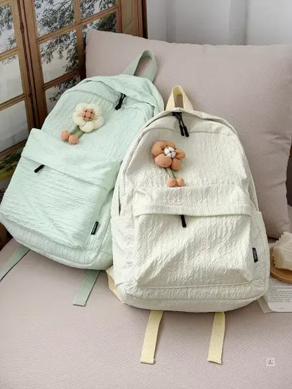 Knapsack Pleated Korean Backpack with Flower Charm