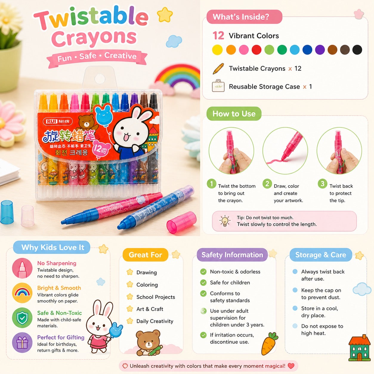Twistable Crayons (Kawaii Edition)