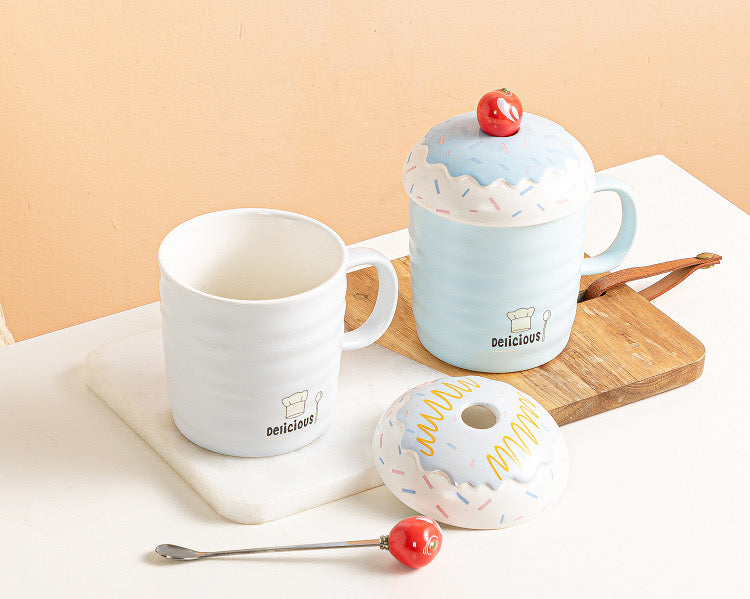 Cupcake Mug With Lid & Cherry Spoon