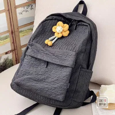 Knapsack Pleated Korean Backpack with Flower Charm