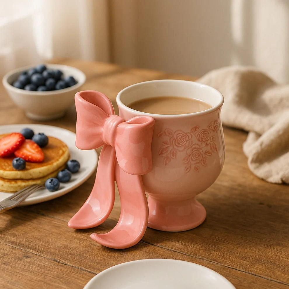 Cute Bow Cup With Spoon