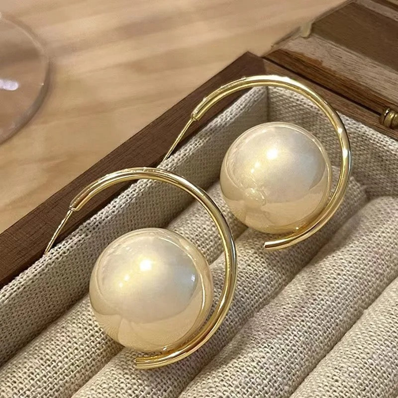 Big Pearl Moon Earrings