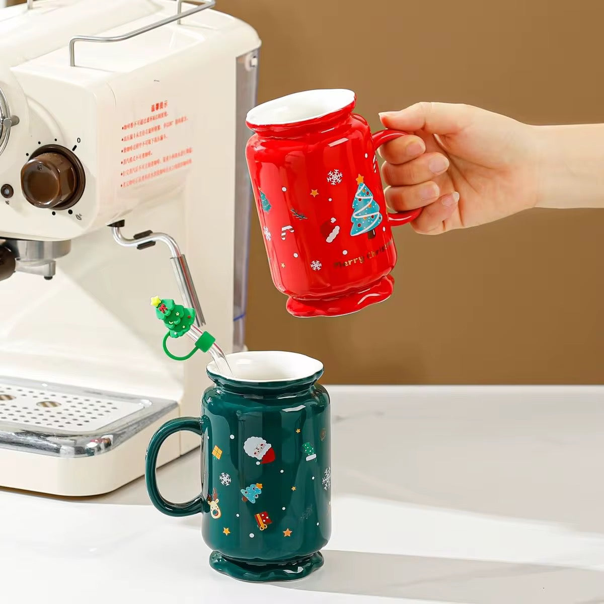 Christmas Tall Coffee Mug With Straw