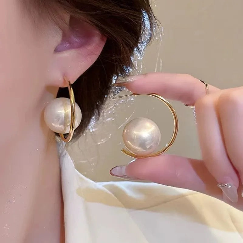 Big Pearl Moon Earrings