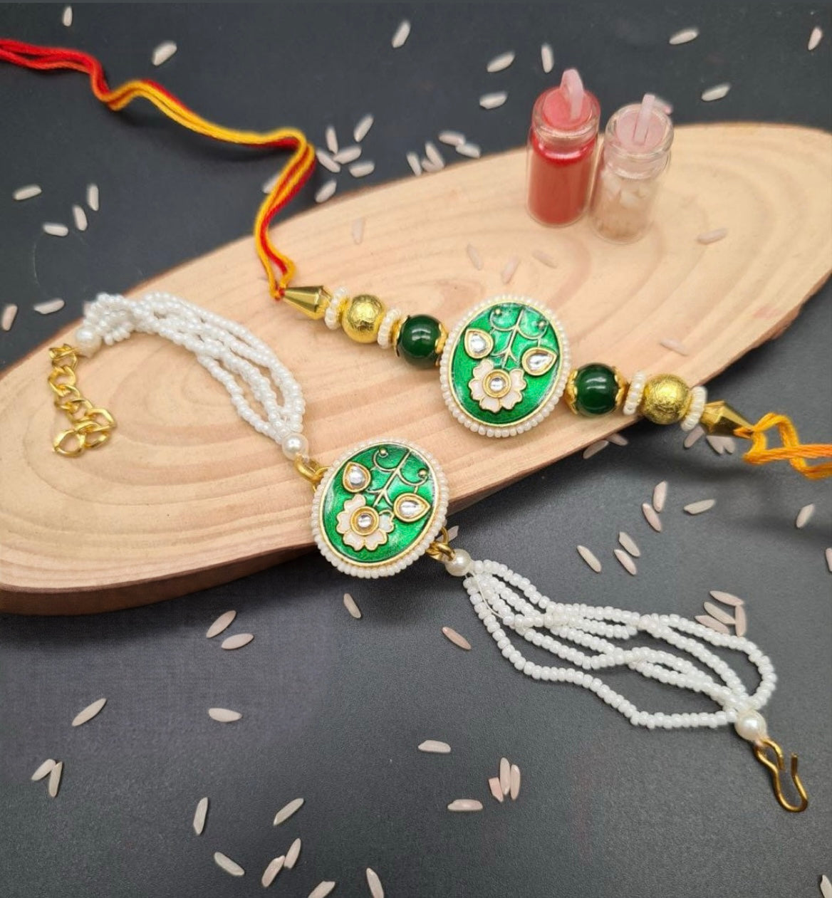 Meena Kundan Couple Rakhi Set