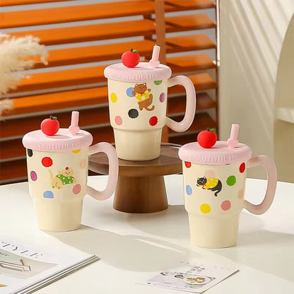 Kawaii cat polka dot ceramic mug