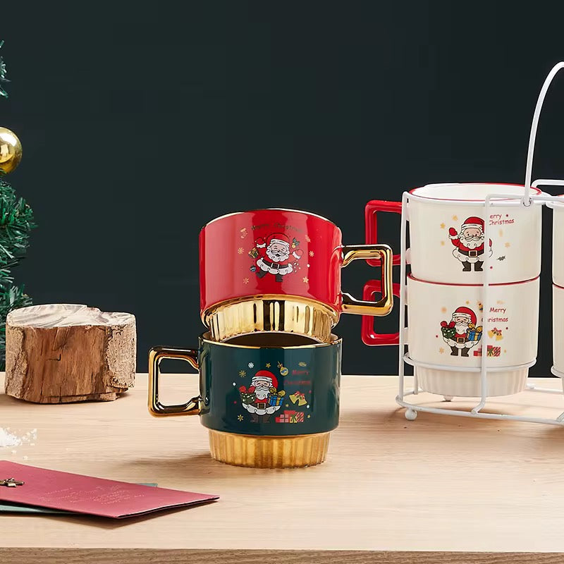 Christmas Mugs Set With Stand