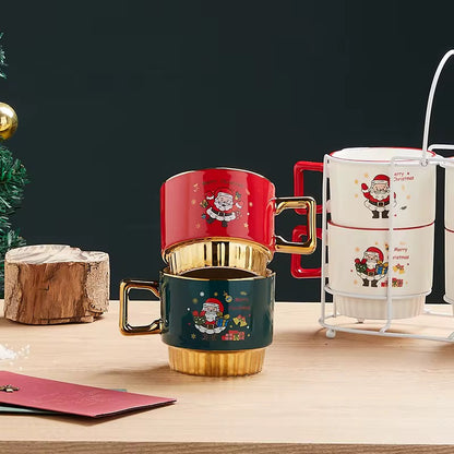 Christmas Mugs Set With Stand