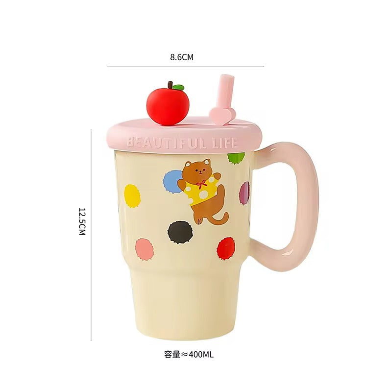 Kawaii cat polka dot ceramic mug