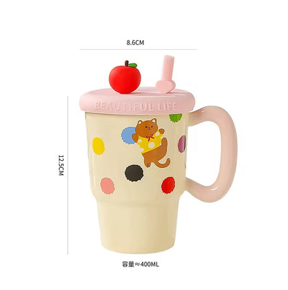 Kawaii cat polka dot ceramic mug
