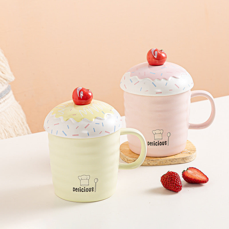 Cupcake Mug With Lid & Cherry Spoon