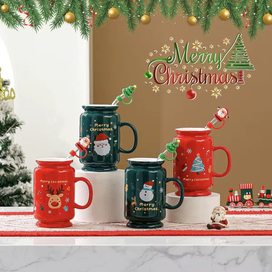 Christmas Tall Coffee Mug With Straw