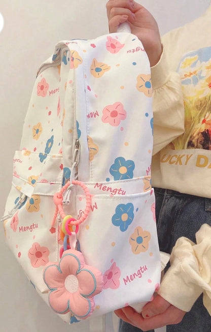 Korean Backpack With Flower Pendant