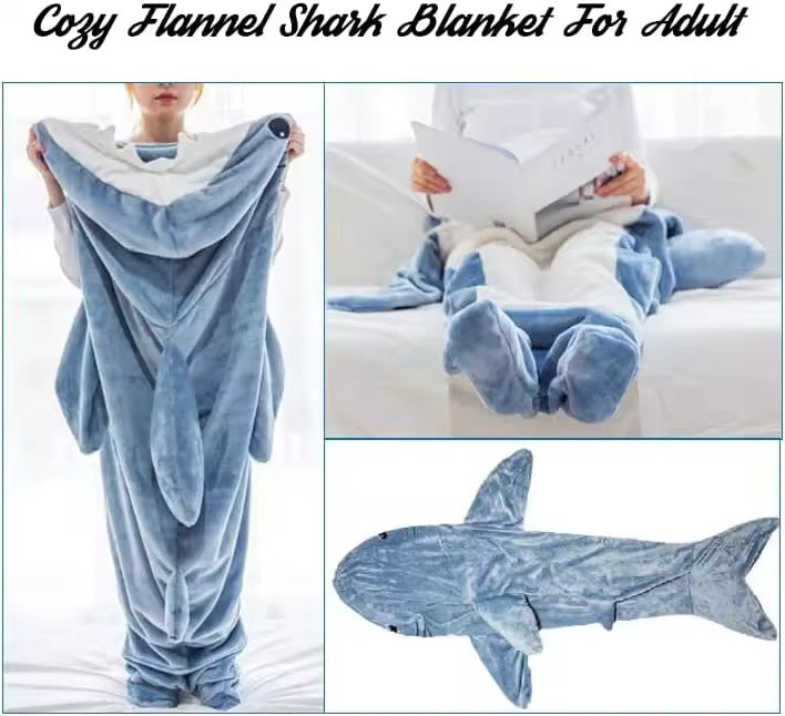 Shark Flannel Hoodie Blanket