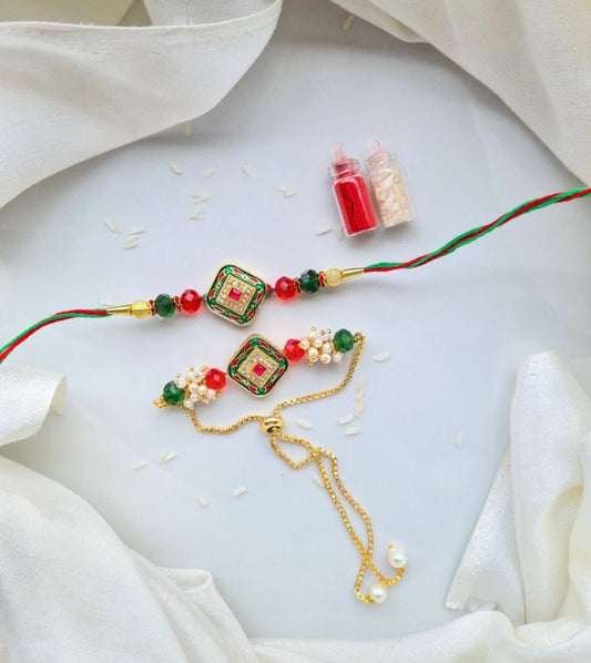 Traditional Meenakari Couple Rakhi Set