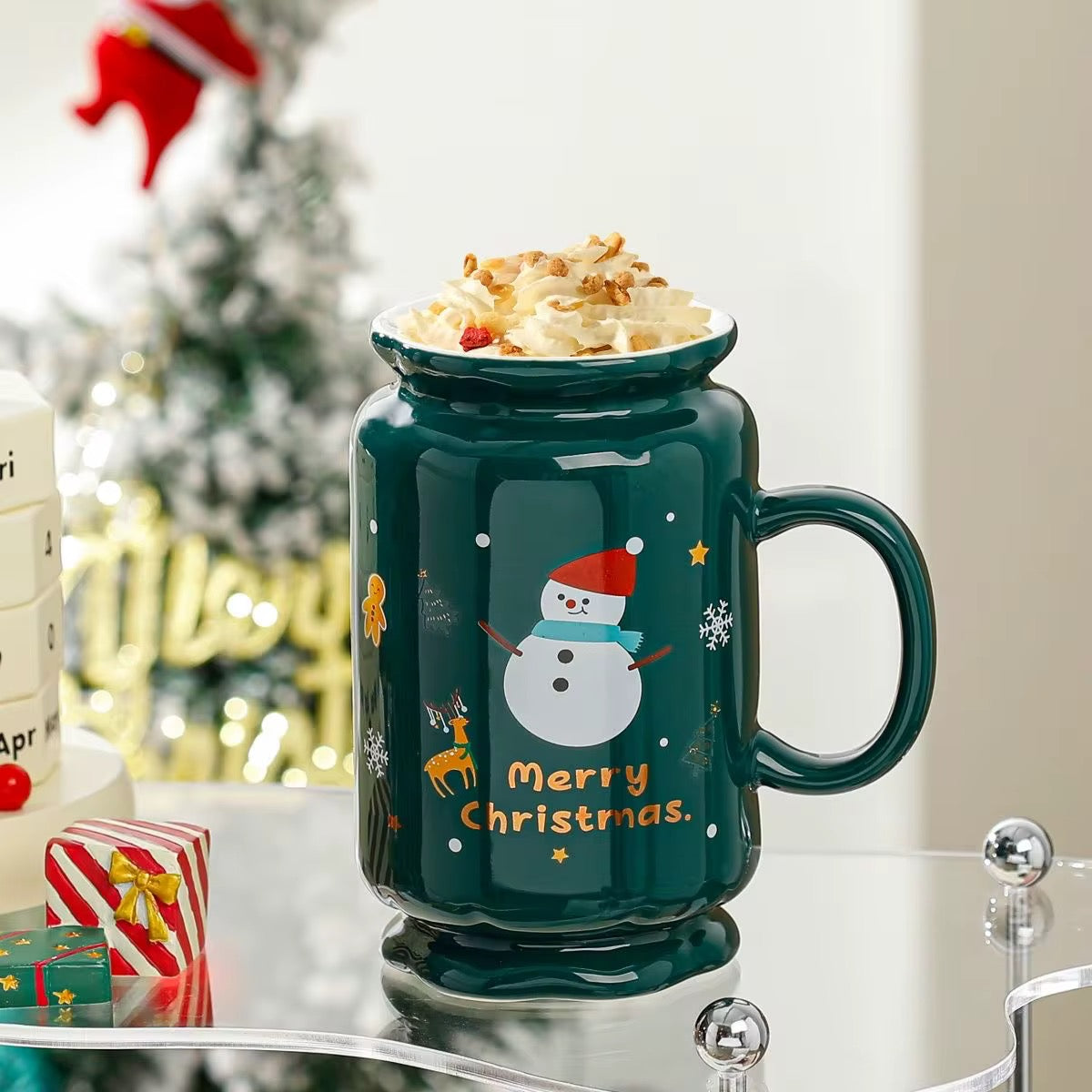 Christmas Tall Coffee Mug With Straw