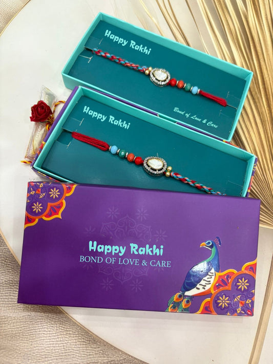 Premium Kundan, Polki Hand Woven Rakhi
