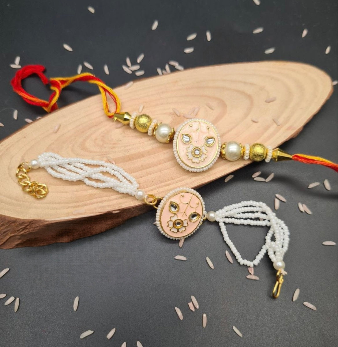 Meena Kundan Couple Rakhi Set
