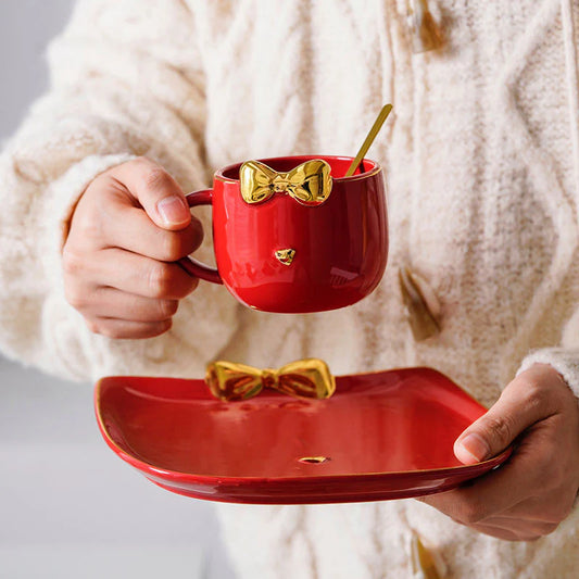 Kitty Bow Mug & Plate Set